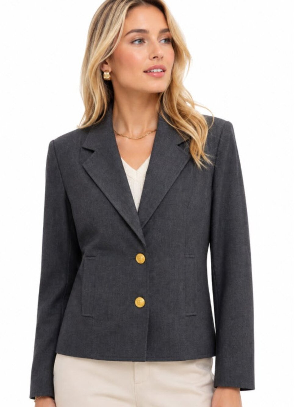 Ports Vintage Grey Wool Blazer Gold Buttons Size 16 large
